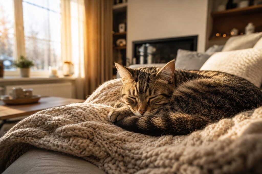 Gato dorme mais no inverno